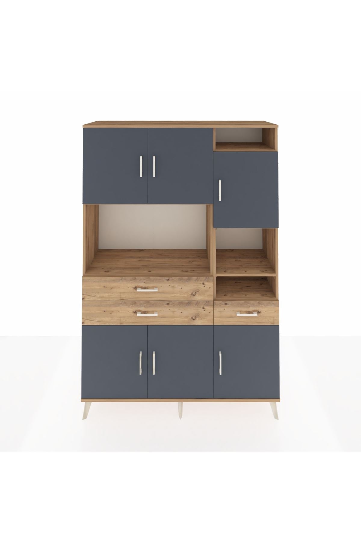 Hyperion Dolap 10 Raflı 3 Çekmeceli 6 Kapaklı 132x44x195 Çam-Antrasit/Çam