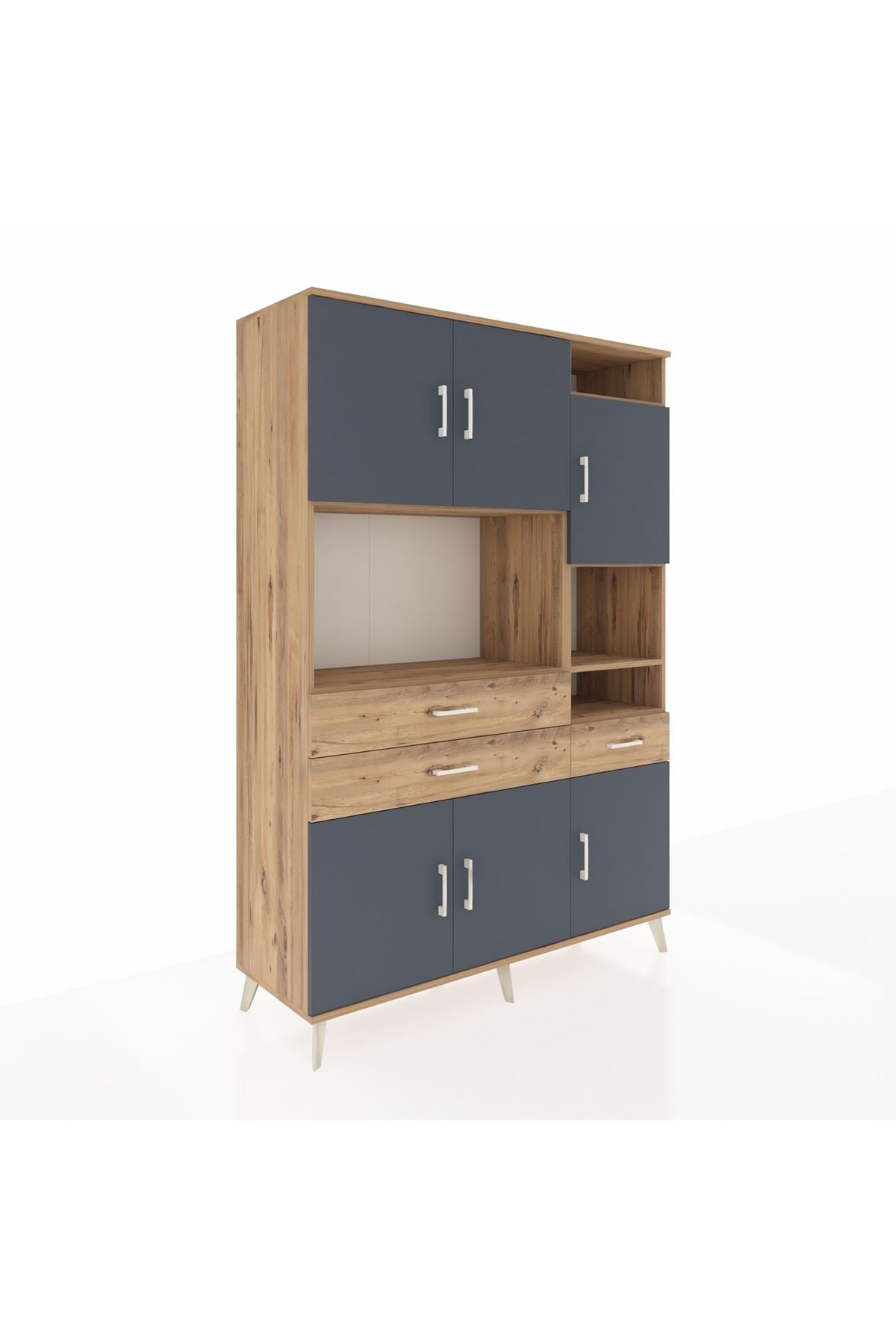 Hyperion Dolap 10 Raflı 3 Çekmeceli 6 Kapaklı 132x44x195 Çam-Antrasit/Çam