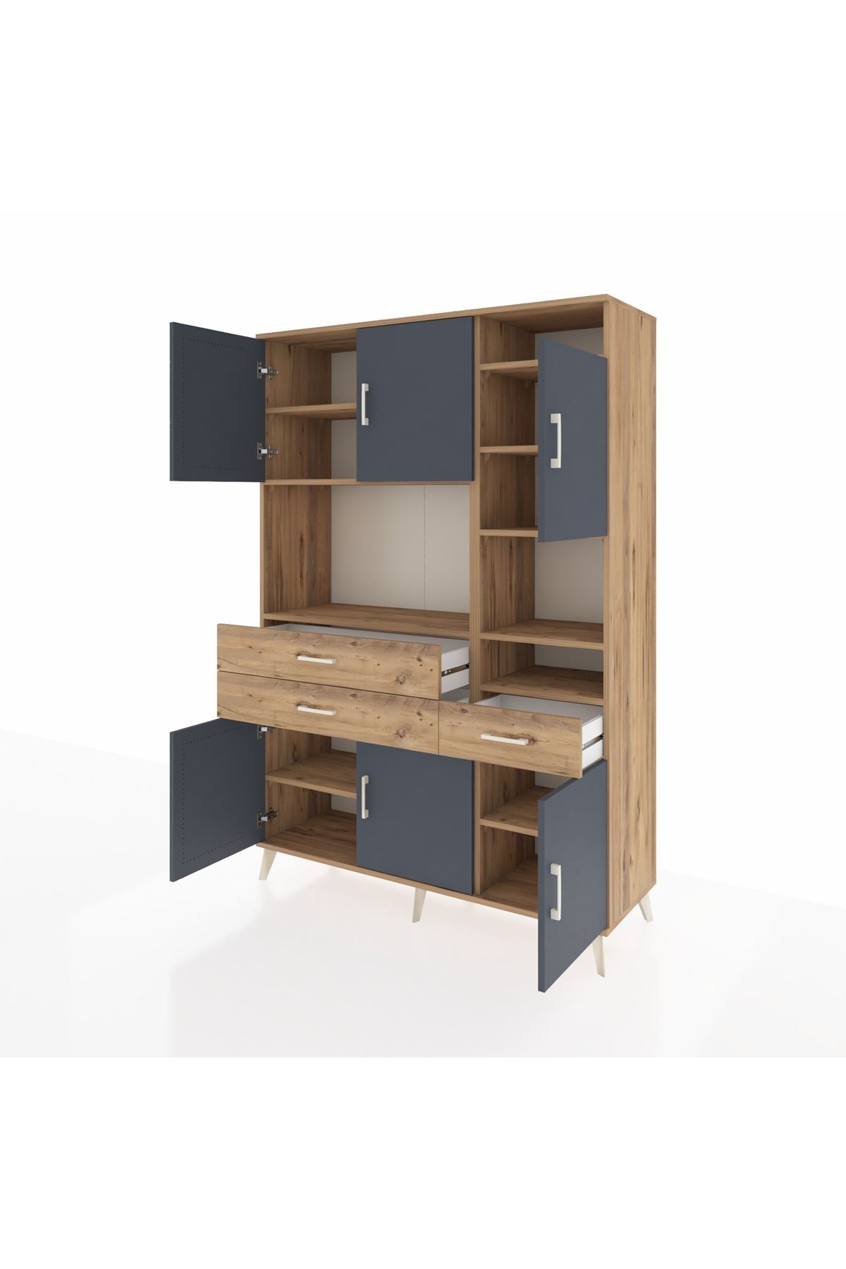 Hyperion Dolap 10 Raflı 3 Çekmeceli 6 Kapaklı 132x44x195 Çam-Antrasit/Çam