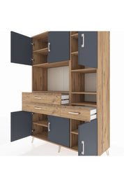 Hyperion Dolap 10 Raflı 3 Çekmeceli 6 Kapaklı 132x44x195 Çam-Antrasit/Çam