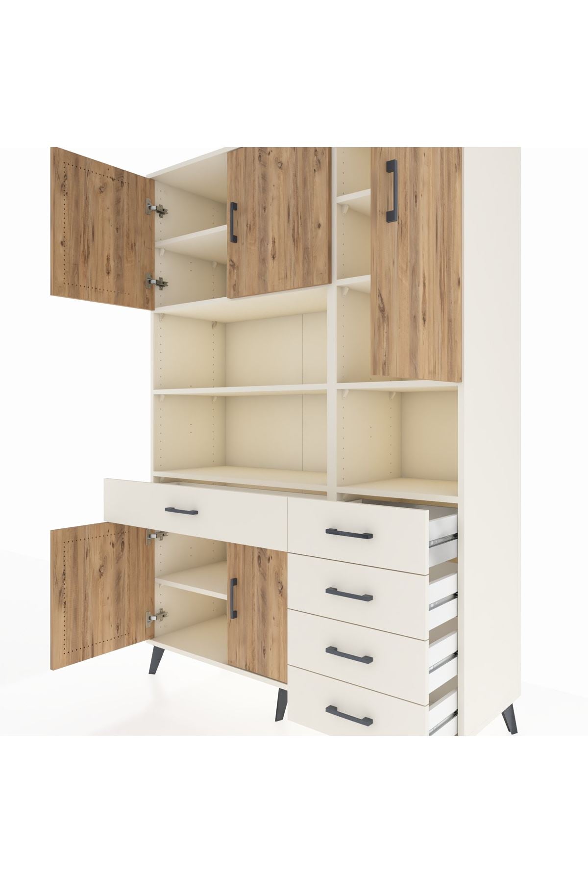 Hyperion Dolap 9 Raflı 5 Çekmeceli 5 Kapaklı 132x44x195 Aytaşı-Çam/Aytaşı