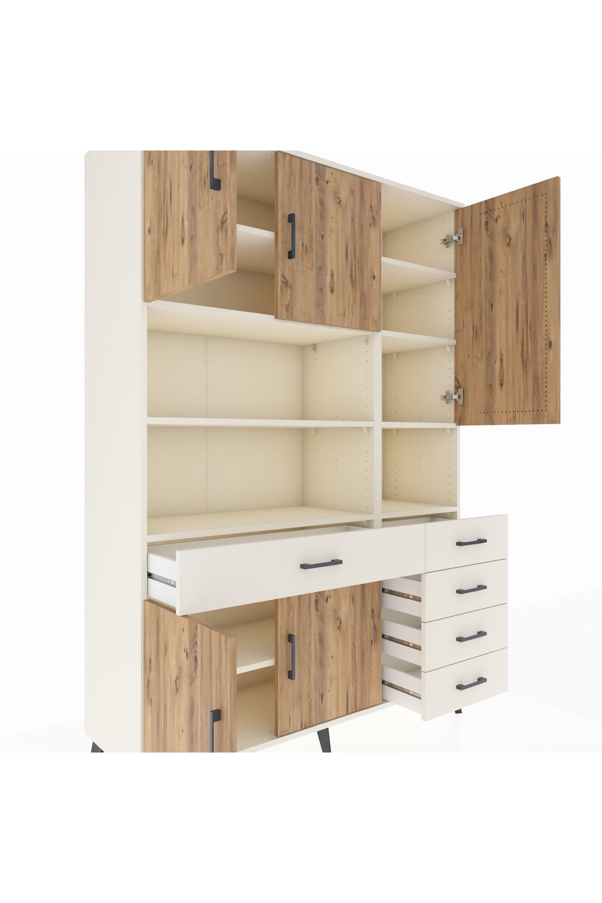 Hyperion Dolap 9 Raflı 5 Çekmeceli 5 Kapaklı 132x44x195 Aytaşı-Çam/Aytaşı
