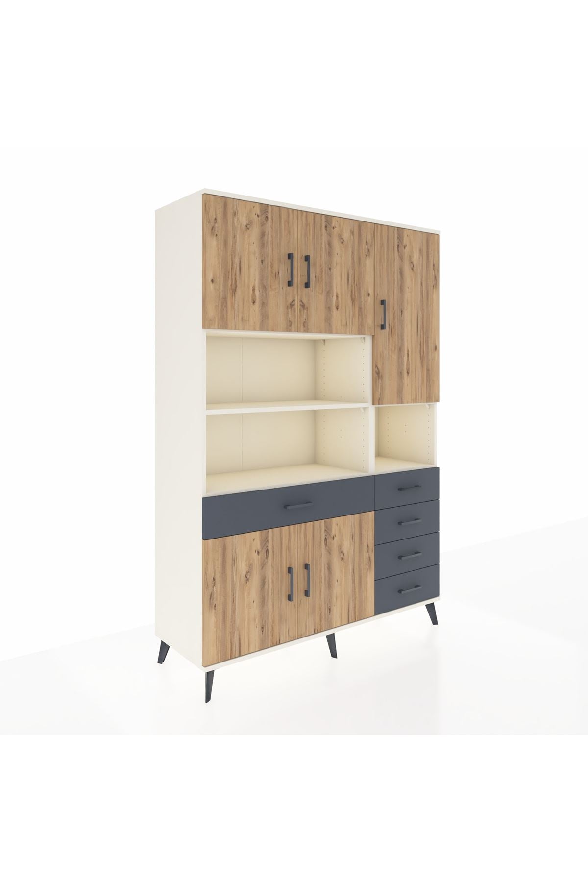 Hyperion Dolap 9 Raflı 5 Çekmeceli 5 Kapaklı 132x44x195 Aytaşı-Çam/Antrasit