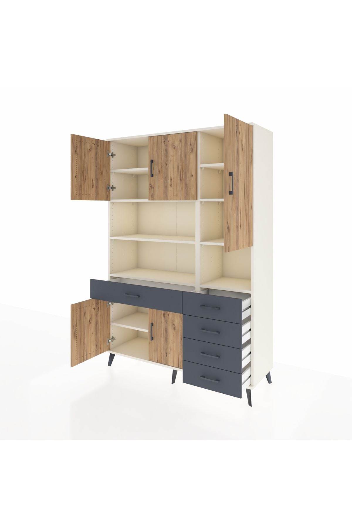 Hyperion Dolap 9 Raflı 5 Çekmeceli 5 Kapaklı 132x44x195 Aytaşı-Çam/Antrasit