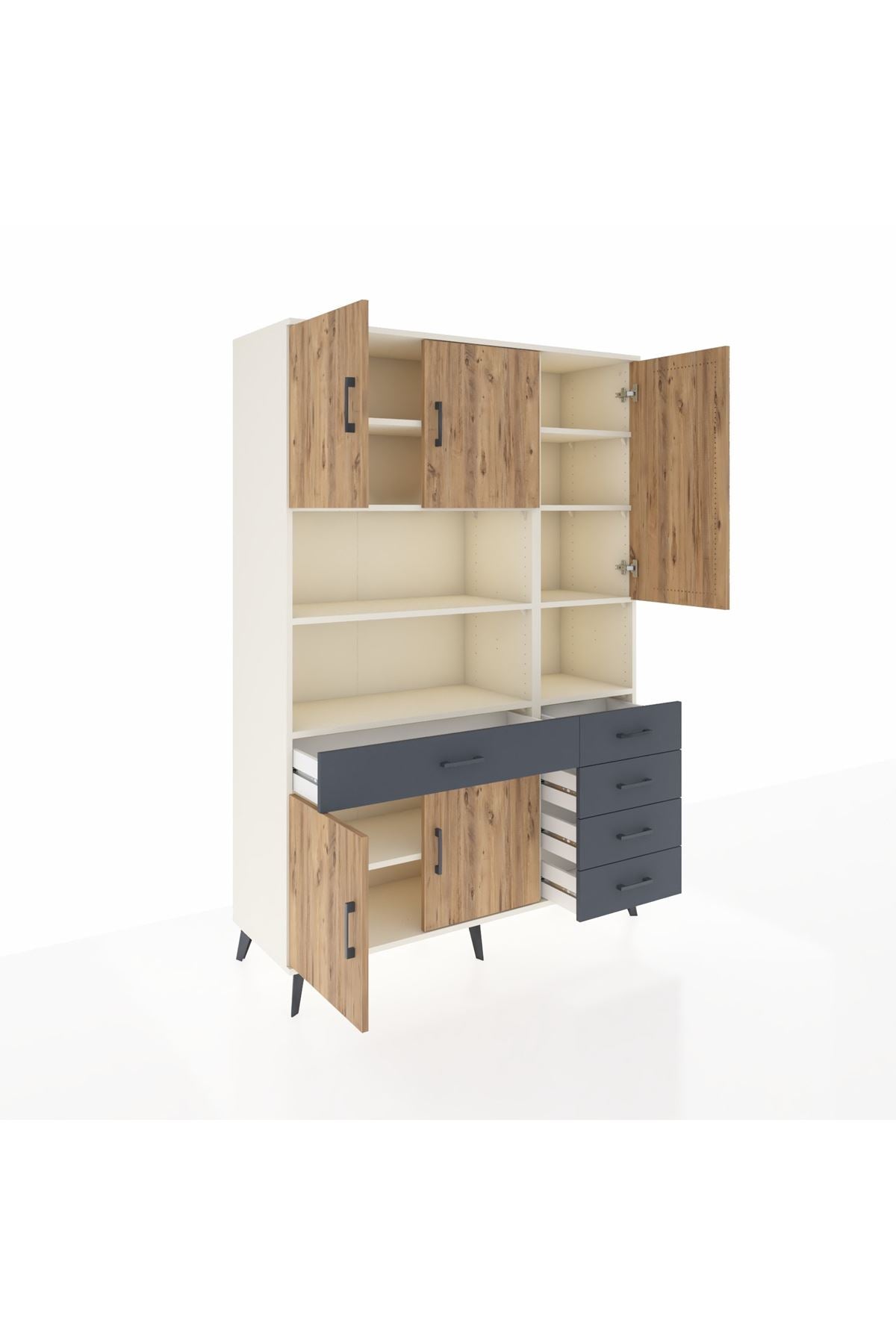 Hyperion Dolap 9 Raflı 5 Çekmeceli 5 Kapaklı 132x44x195 Aytaşı-Çam/Antrasit