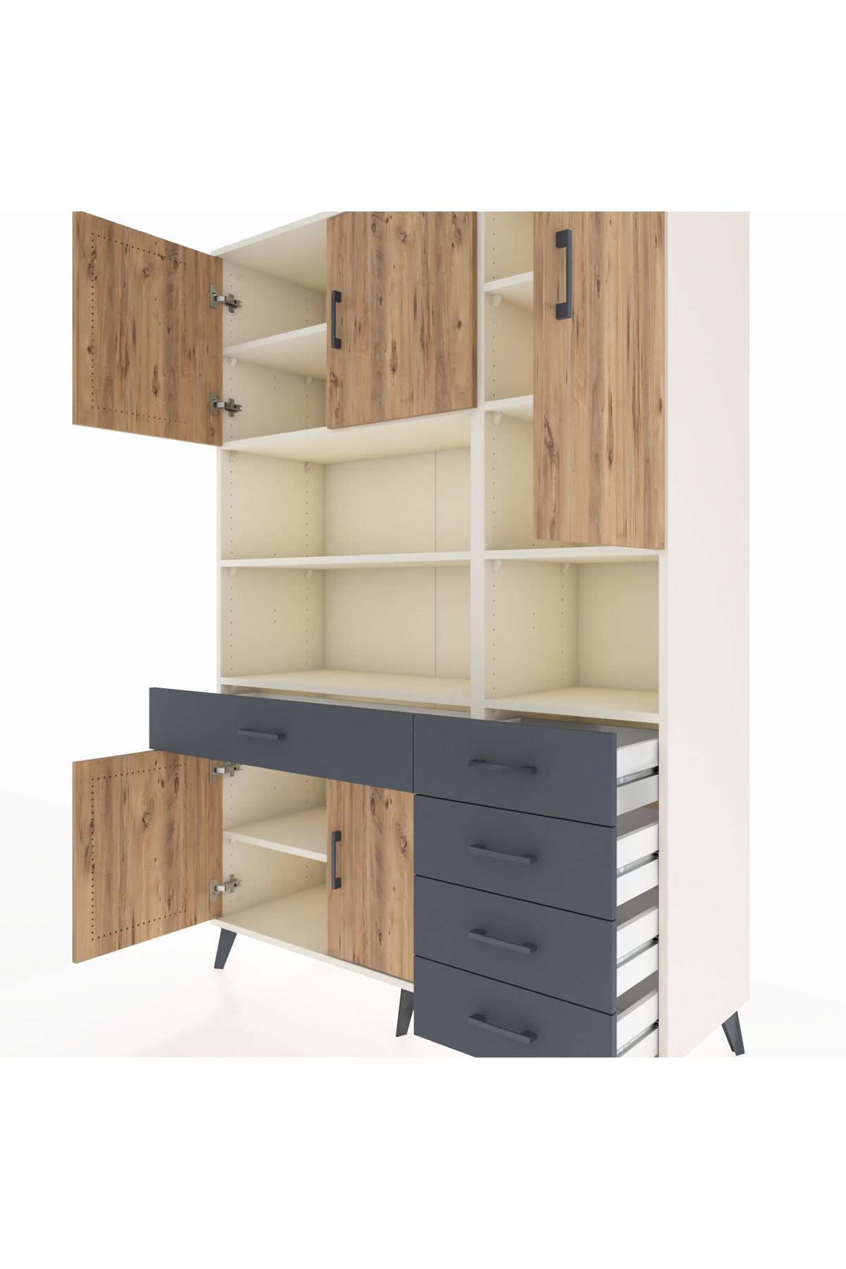 Hyperion Dolap 9 Raflı 5 Çekmeceli 5 Kapaklı 132x44x195 Aytaşı-Çam/Antrasit