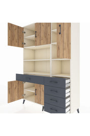 Hyperion Dolap 9 Raflı 5 Çekmeceli 5 Kapaklı 132x44x195 Aytaşı-Çam/Antrasit