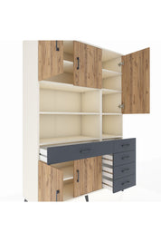 Hyperion Dolap 9 Raflı 5 Çekmeceli 5 Kapaklı 132x44x195 Aytaşı-Çam/Antrasit