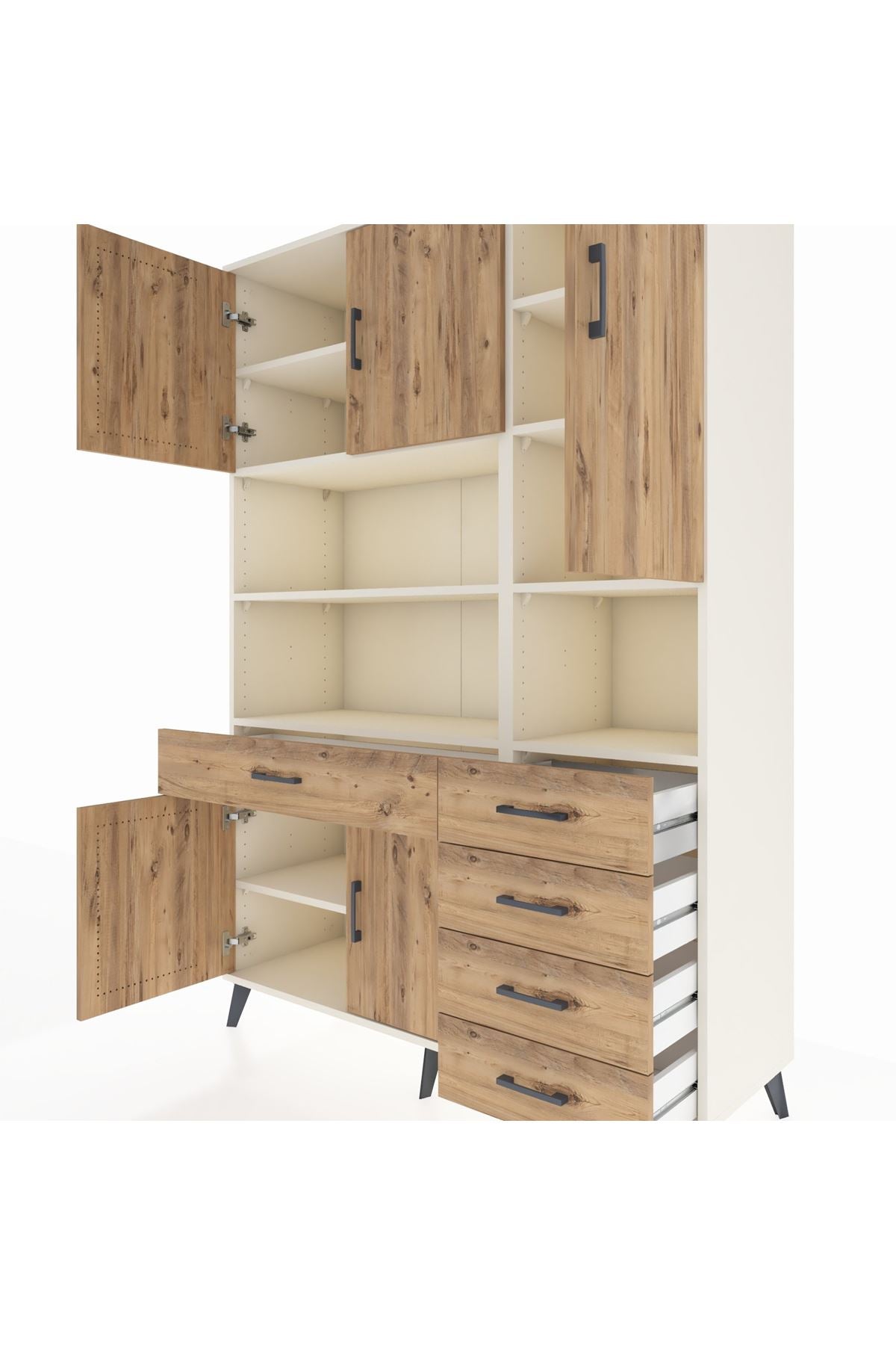 Hyperion Dolap 9 Raflı 5 Çekmeceli 5 Kapaklı 132x44x195 Aytaşı-Çam/Çam