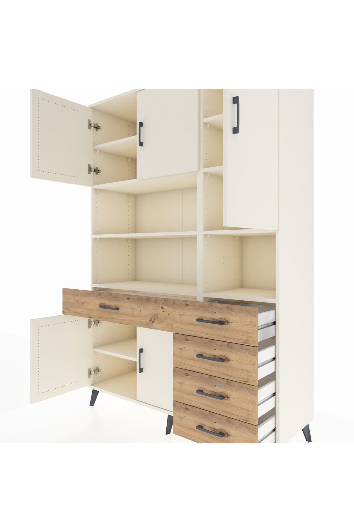 Hyperion Dolap 9 Raflı 5 Çekmeceli 5 Kapaklı 132x44x195 Aytaşı-Aytaşı/Çam