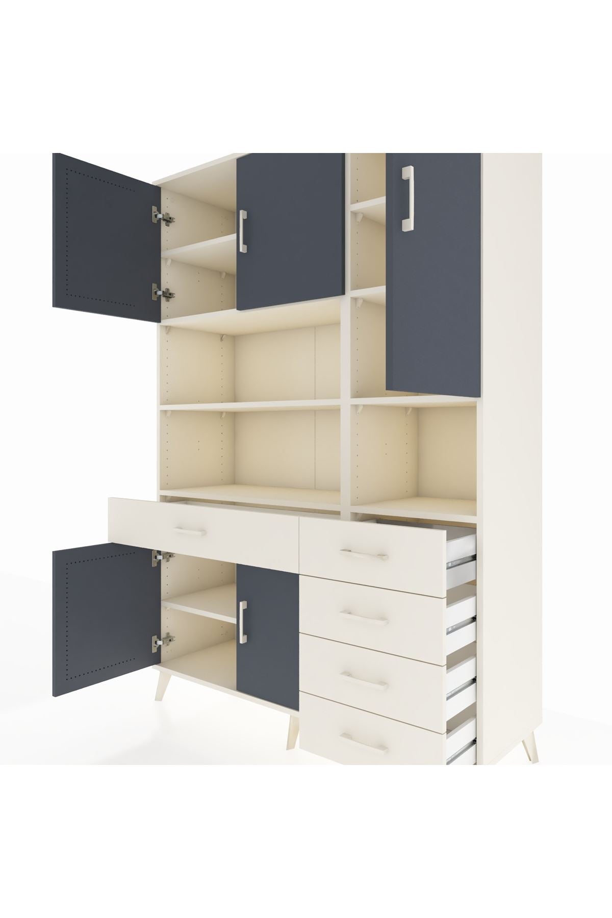 Hyperion Dolap 9 Raflı 5 Çekmeceli 5 Kapaklı 132x44x195 Aytaşı-Antrasit/Aytaşı