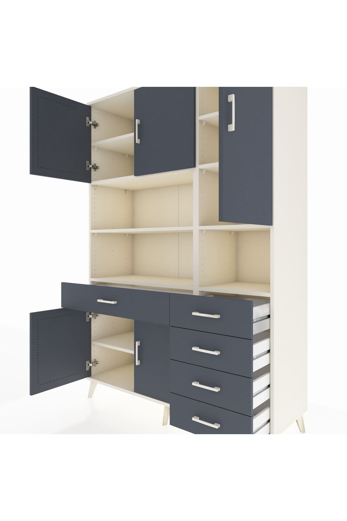 Hyperion Dolap 9 Raflı 5 Çekmeceli 5 Kapaklı 132x44x195 Aytaşı-Antrasit/Antrasit