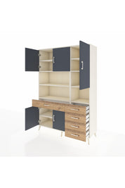 Hyperion Dolap 9 Raflı 5 Çekmeceli 5 Kapaklı 132x44x195 Aytaşı-Antrasit/Çam