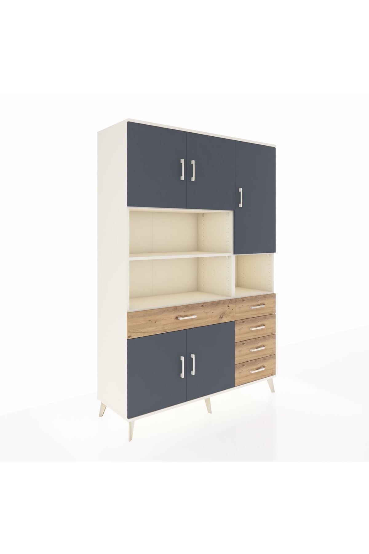 Hyperion Dolap 9 Raflı 5 Çekmeceli 5 Kapaklı 132x44x195 Aytaşı-Antrasit/Çam