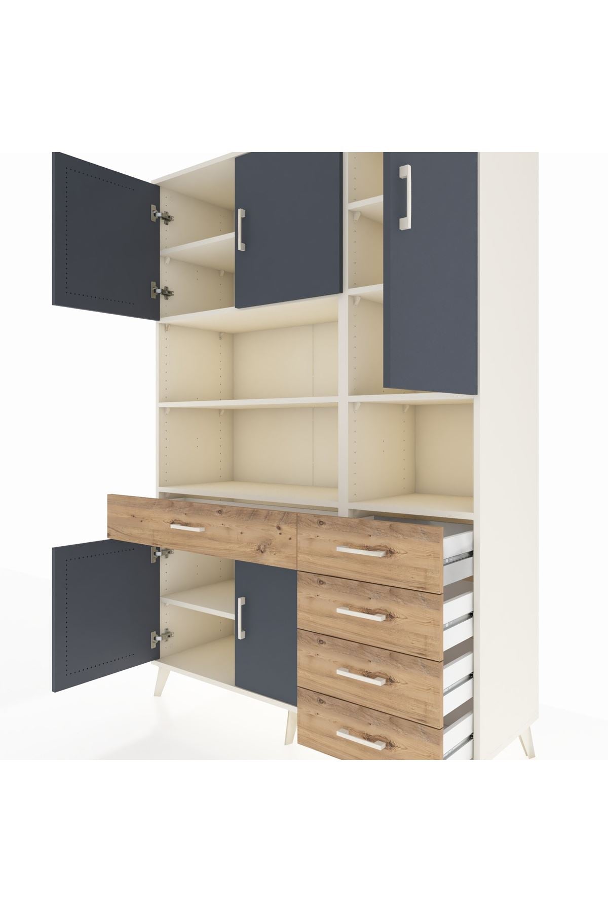 Hyperion Dolap 9 Raflı 5 Çekmeceli 5 Kapaklı 132x44x195 Aytaşı-Antrasit/Çam