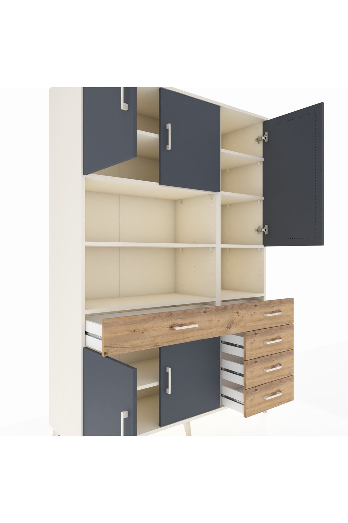 Hyperion Dolap 9 Raflı 5 Çekmeceli 5 Kapaklı 132x44x195 Aytaşı-Antrasit/Çam