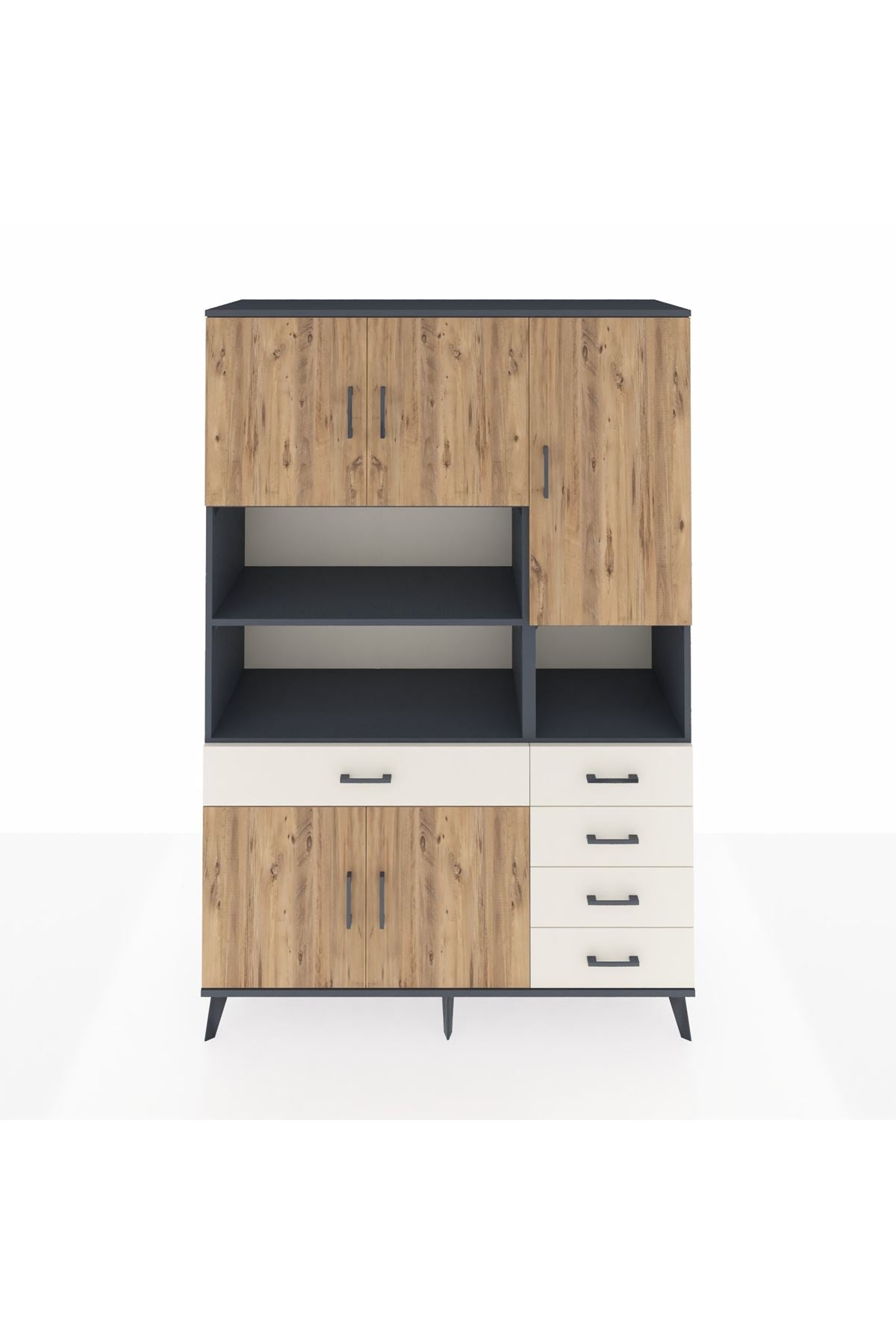 Hyperion Dolap 9 Raflı 5 Çekmeceli 5 Kapaklı 132x44x195 Antrasit-Çam/Aytaşı