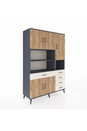 Hyperion Dolap 9 Raflı 5 Çekmeceli 5 Kapaklı 132x44x195 Antrasit-Çam/Aytaşı