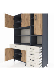 Hyperion Dolap 9 Raflı 5 Çekmeceli 5 Kapaklı 132x44x195 Antrasit-Çam/Aytaşı