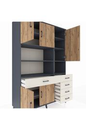 Hyperion Dolap 9 Raflı 5 Çekmeceli 5 Kapaklı 132x44x195 Antrasit-Çam/Aytaşı