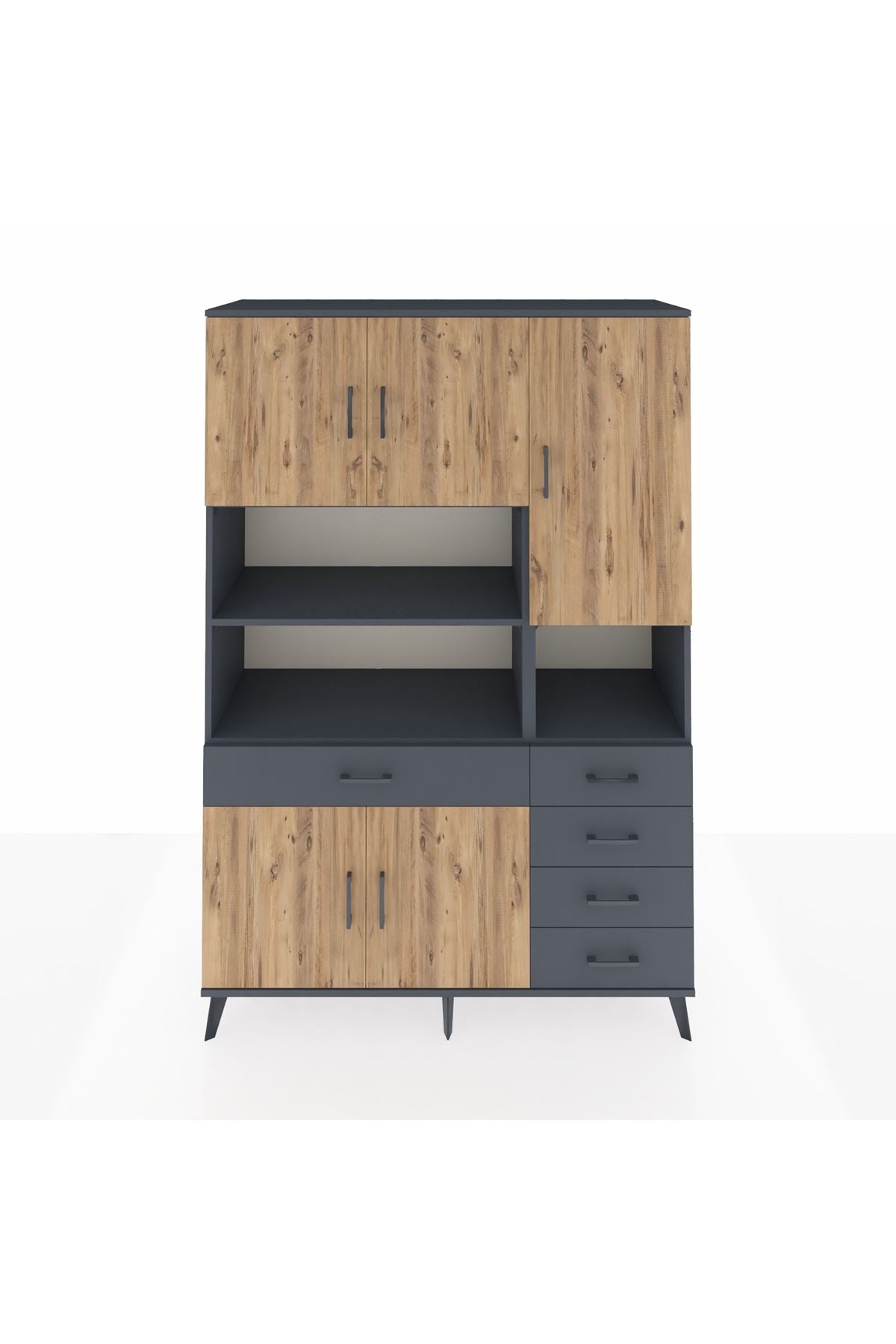 Hyperion Dolap 9 Raflı 5 Çekmeceli 5 Kapaklı 132x44x195 Antrasit-Çam/Antrasit