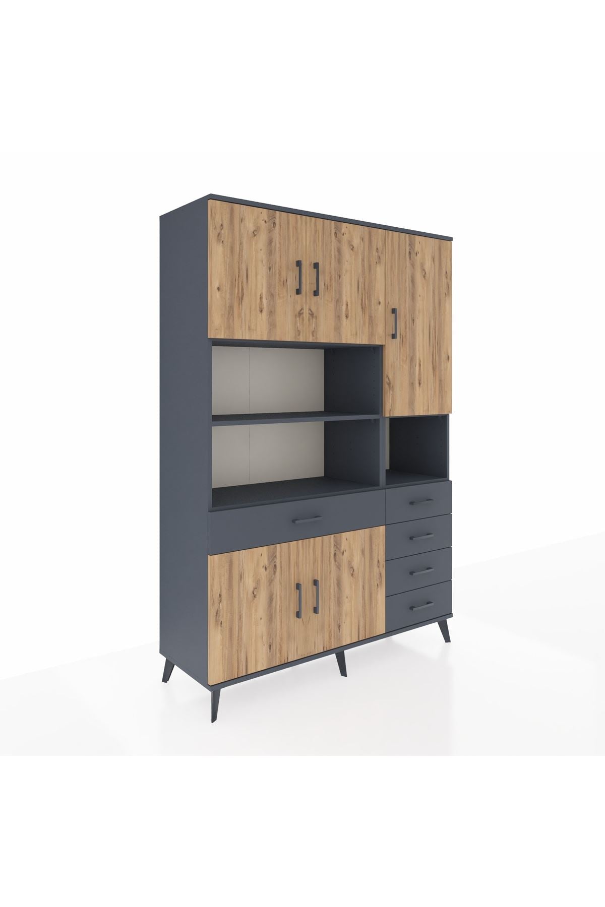 Hyperion Dolap 9 Raflı 5 Çekmeceli 5 Kapaklı 132x44x195 Antrasit-Çam/Antrasit