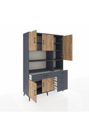 Hyperion Dolap 9 Raflı 5 Çekmeceli 5 Kapaklı 132x44x195 Antrasit-Çam/Antrasit