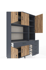 Hyperion Dolap 9 Raflı 5 Çekmeceli 5 Kapaklı 132x44x195 Antrasit-Çam/Antrasit