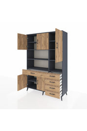 Hyperion Dolap 9 Raflı 5 Çekmeceli 5 Kapaklı 132x44x195 Antrasit-Çam/Çam