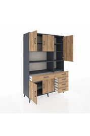 Hyperion Dolap 9 Raflı 5 Çekmeceli 5 Kapaklı 132x44x195 Antrasit-Çam/Çam