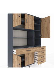 Hyperion Dolap 9 Raflı 5 Çekmeceli 5 Kapaklı 132x44x195 Antrasit-Çam/Çam