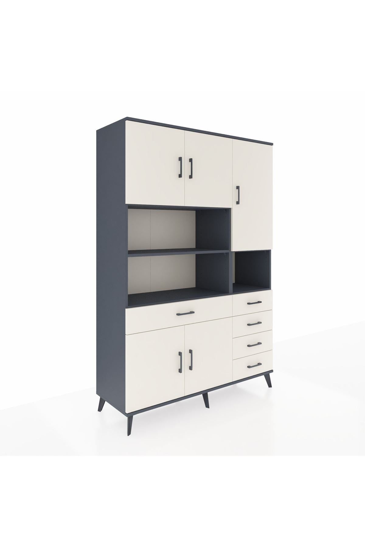 Hyperion Dolap 9 Raflı 5 Çekmeceli 5 Kapaklı 132x44x195 Antrasit-Aytaşı/Aytaşı