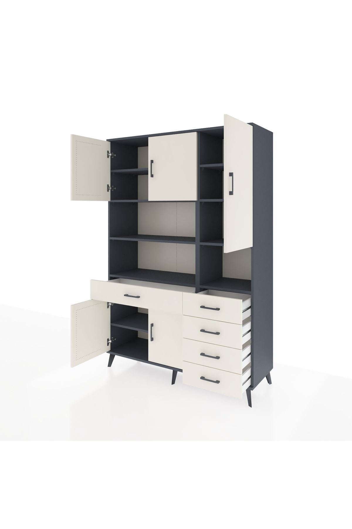 Hyperion Dolap 9 Raflı 5 Çekmeceli 5 Kapaklı 132x44x195 Antrasit-Aytaşı/Aytaşı