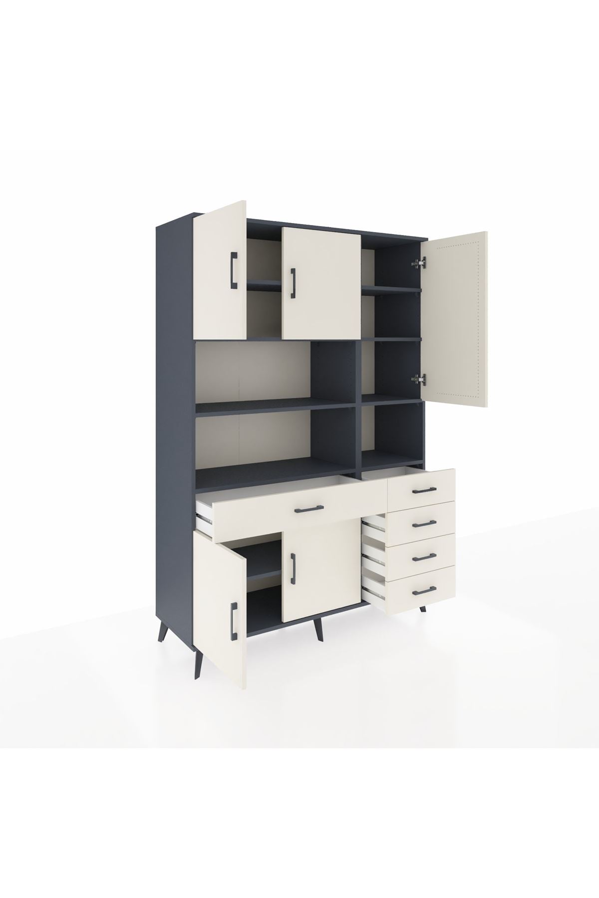 Hyperion Dolap 9 Raflı 5 Çekmeceli 5 Kapaklı 132x44x195 Antrasit-Aytaşı/Aytaşı