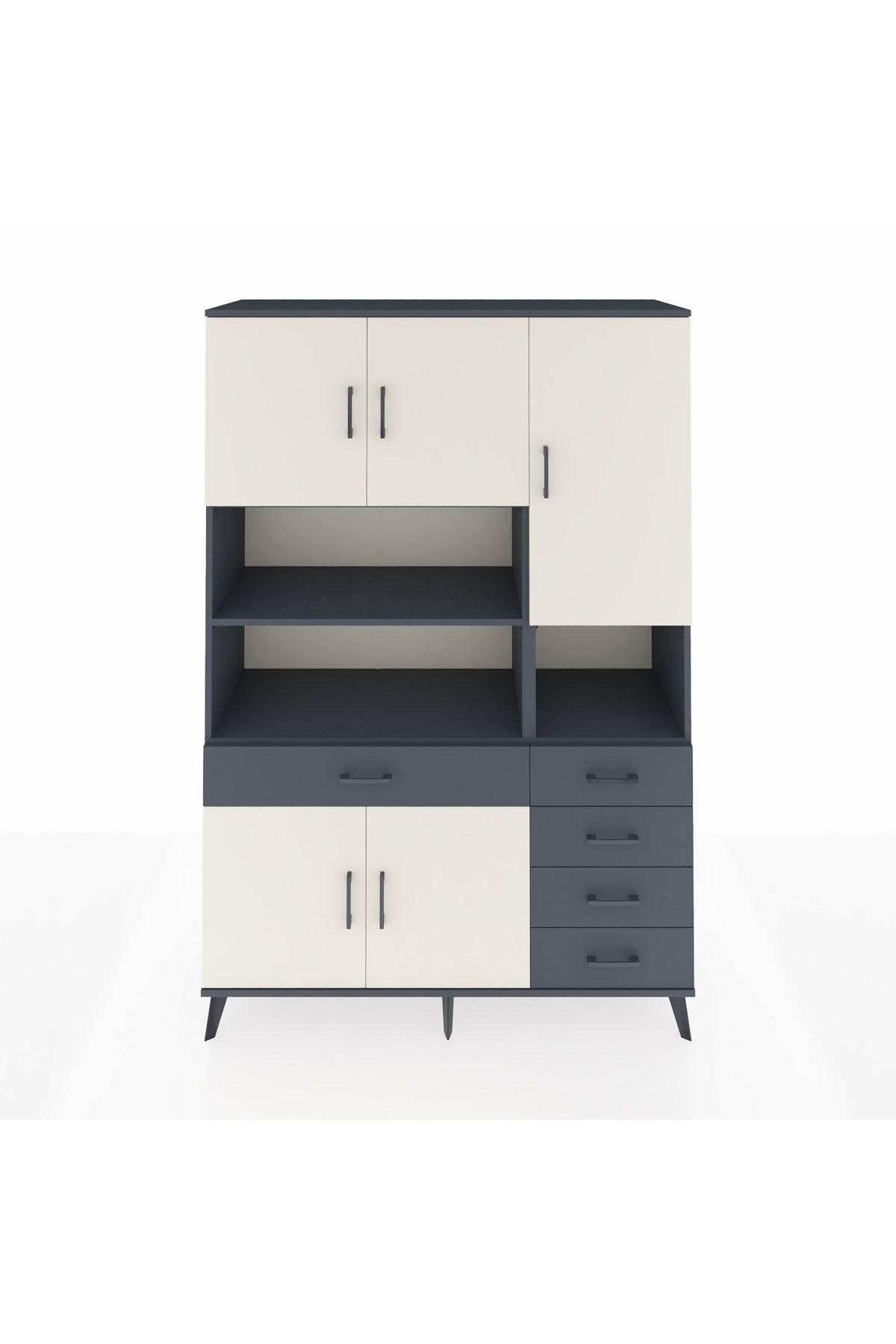 Hyperion Dolap 9 Raflı 5 Çekmeceli 5 Kapaklı 132x44x195 Antrasit-Aytaşı/Antrasit