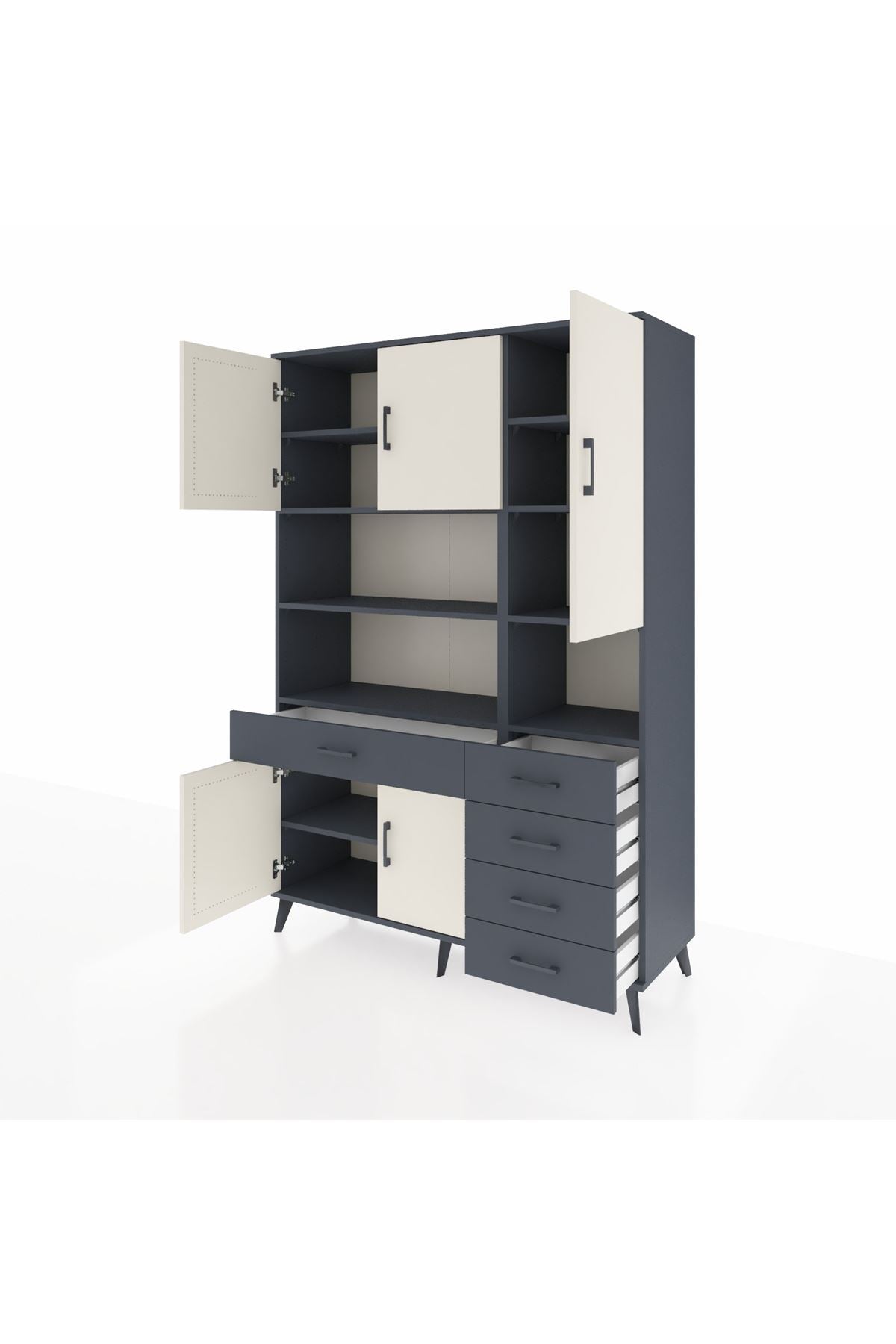 Hyperion Dolap 9 Raflı 5 Çekmeceli 5 Kapaklı 132x44x195 Antrasit-Aytaşı/Antrasit