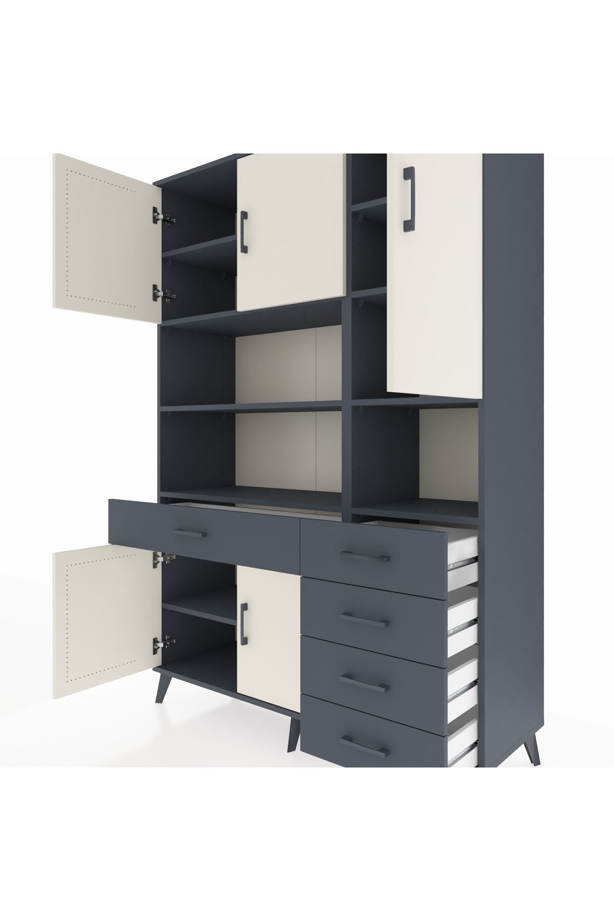 Hyperion Dolap 9 Raflı 5 Çekmeceli 5 Kapaklı 132x44x195 Antrasit-Aytaşı/Antrasit
