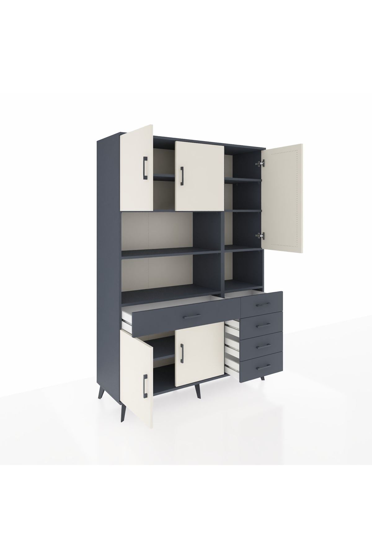 Hyperion Dolap 9 Raflı 5 Çekmeceli 5 Kapaklı 132x44x195 Antrasit-Aytaşı/Antrasit