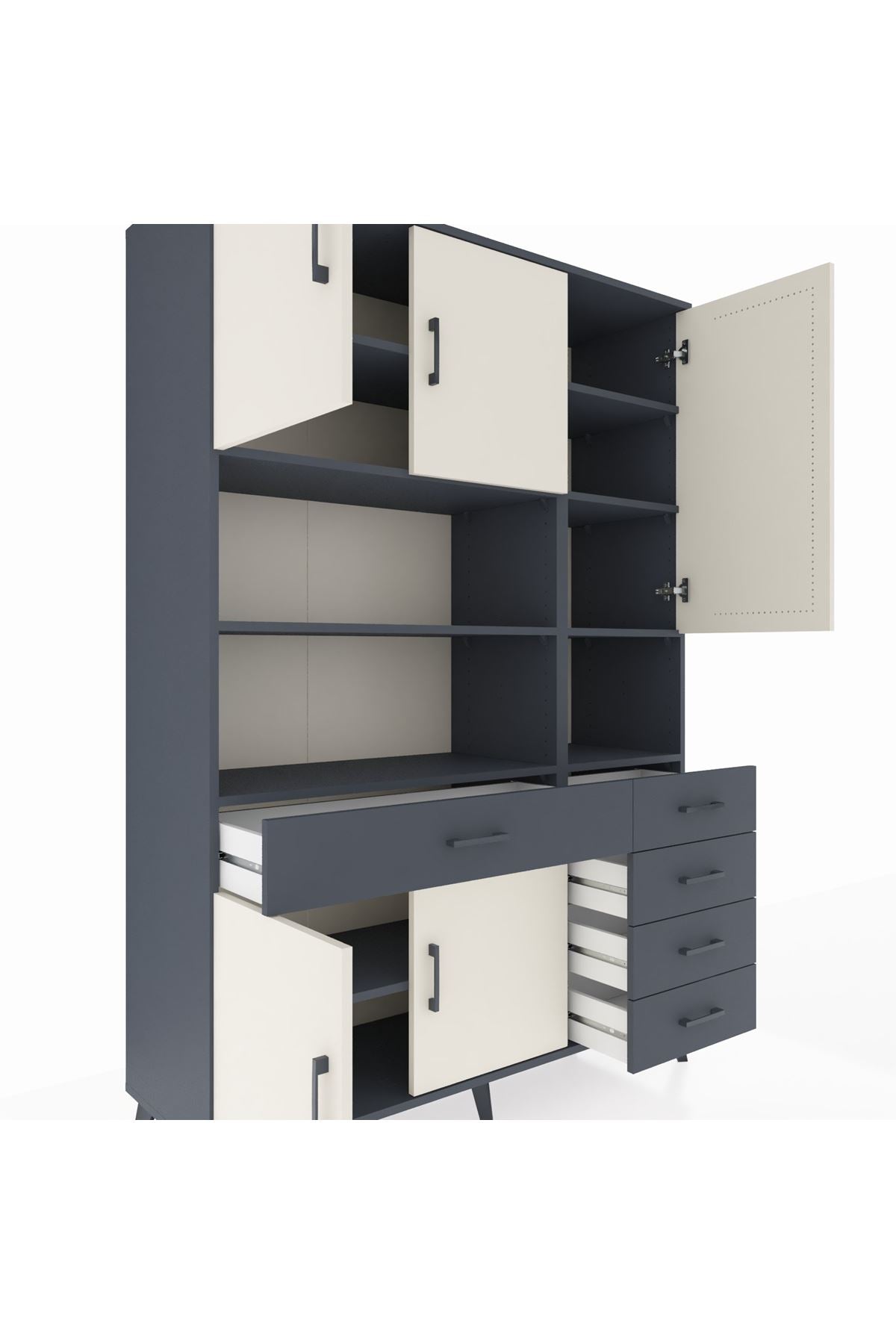 Hyperion Dolap 9 Raflı 5 Çekmeceli 5 Kapaklı 132x44x195 Antrasit-Aytaşı/Antrasit