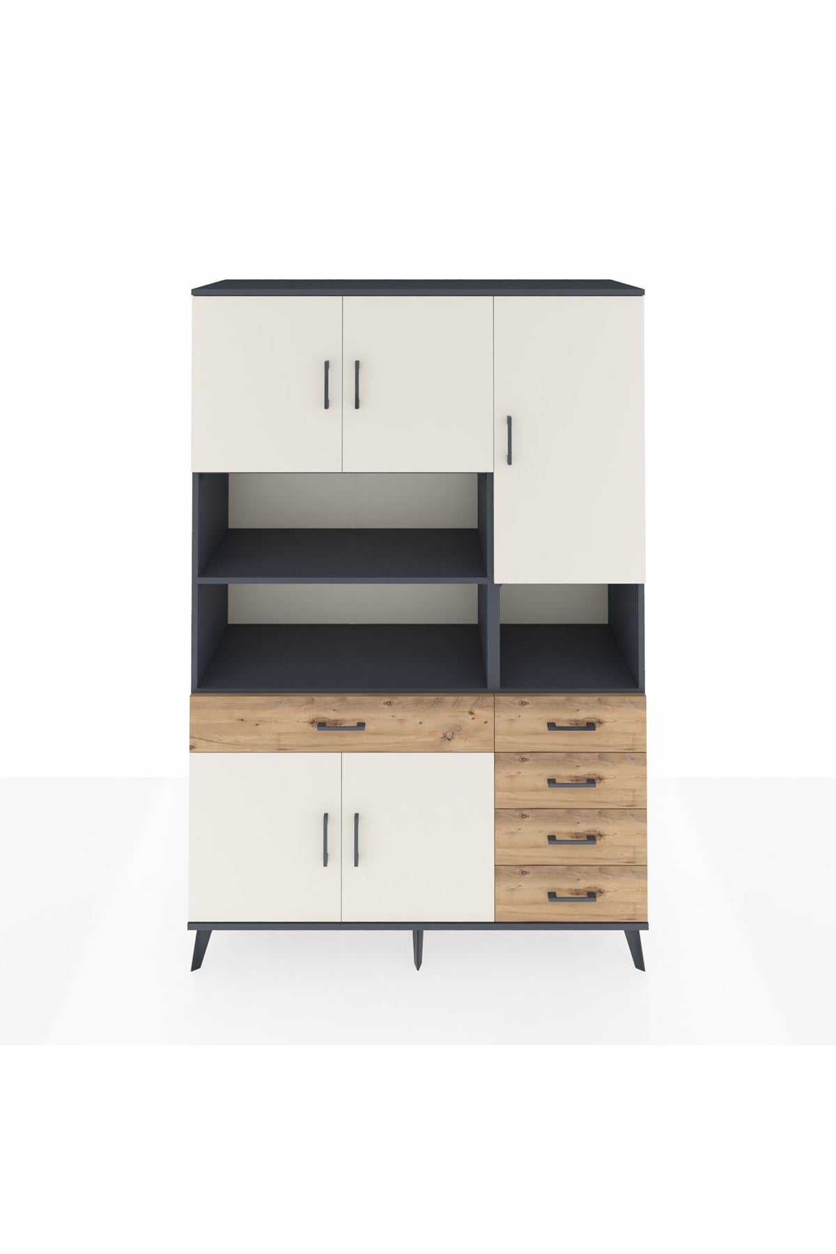 Hyperion Dolap 9 Raflı 5 Çekmeceli 5 Kapaklı 132x44x195 Antrasit-Aytaşı/Çam