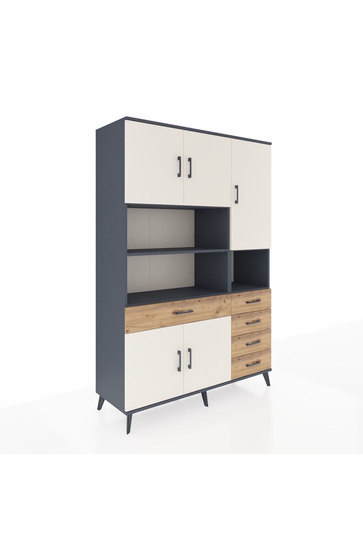 Hyperion Dolap 9 Raflı 5 Çekmeceli 5 Kapaklı 132x44x195 Antrasit-Aytaşı/Çam