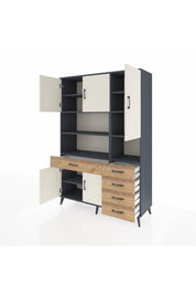 Hyperion Dolap 9 Raflı 5 Çekmeceli 5 Kapaklı 132x44x195 Antrasit-Aytaşı/Çam