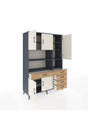 Hyperion Dolap 9 Raflı 5 Çekmeceli 5 Kapaklı 132x44x195 Antrasit-Aytaşı/Çam