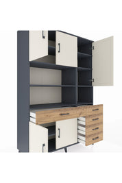 Hyperion Dolap 9 Raflı 5 Çekmeceli 5 Kapaklı 132x44x195 Antrasit-Aytaşı/Çam