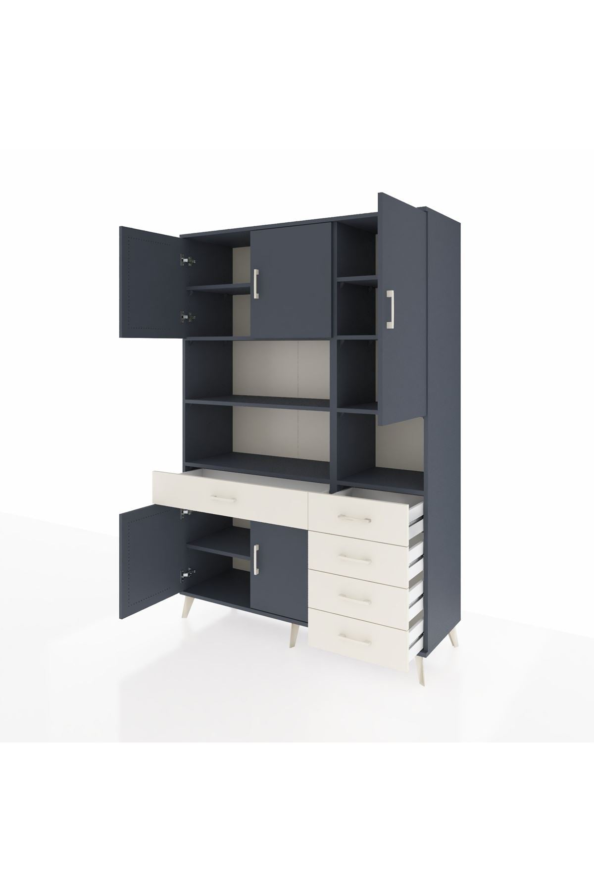 Hyperion Dolap 9 Raflı 5 Çekmeceli 5 Kapaklı 132x44x195 Antrasit-Antrasit/Aytaşı