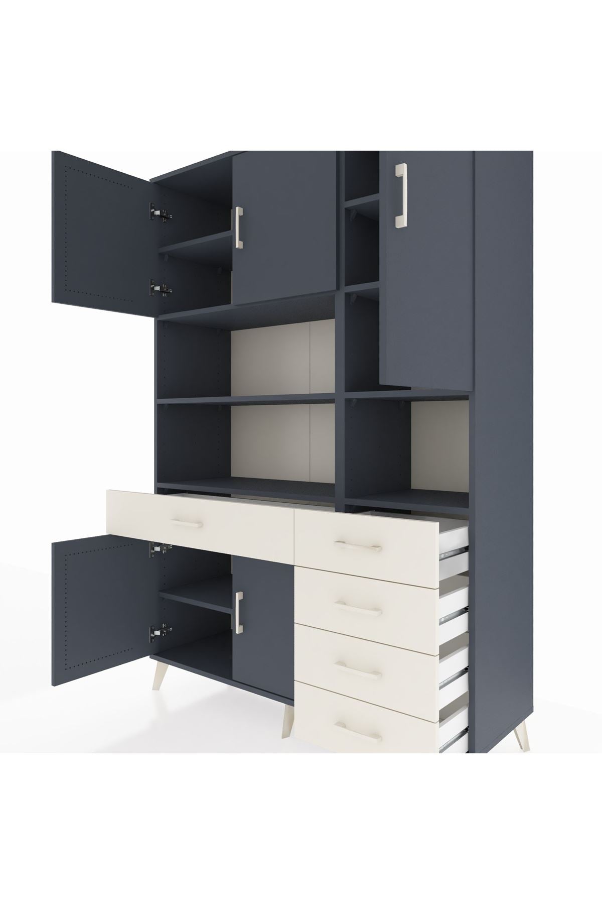 Hyperion Dolap 9 Raflı 5 Çekmeceli 5 Kapaklı 132x44x195 Antrasit-Antrasit/Aytaşı