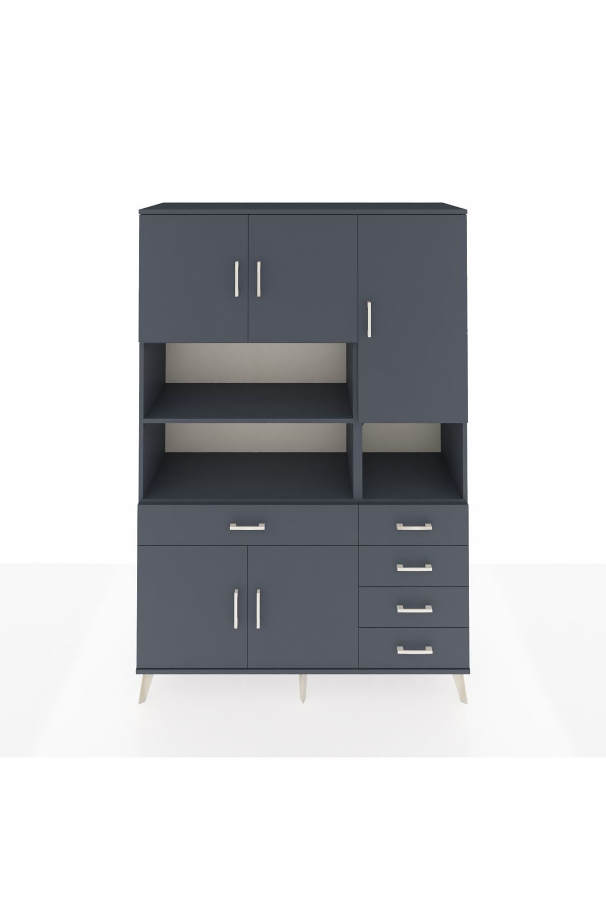 Hyperion Dolap 9 Raflı 5 Çekmeceli 5 Kapaklı 132x44x195 Antrasit-Antrasit/Antrasit