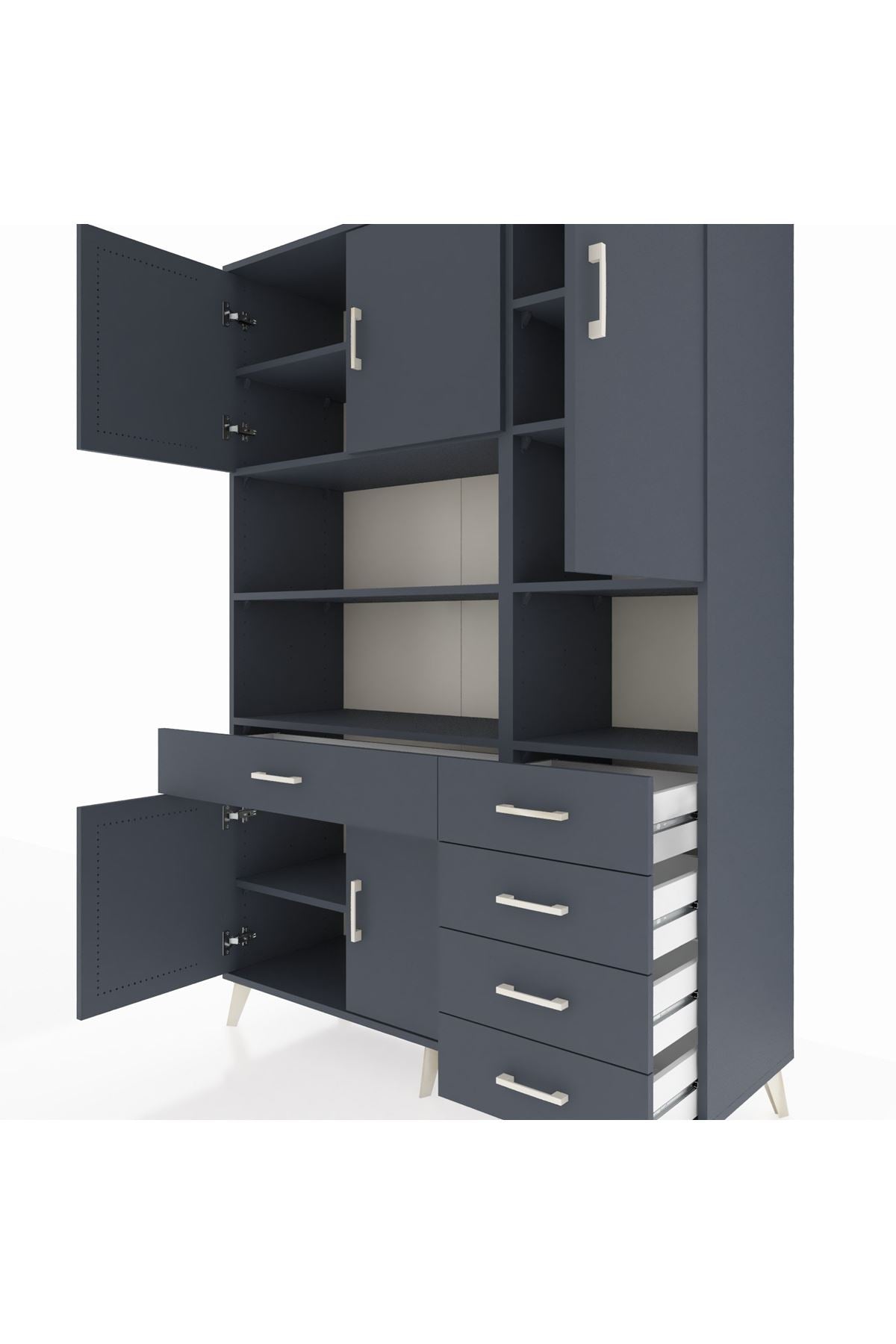 Hyperion Dolap 9 Raflı 5 Çekmeceli 5 Kapaklı 132x44x195 Antrasit-Antrasit/Antrasit