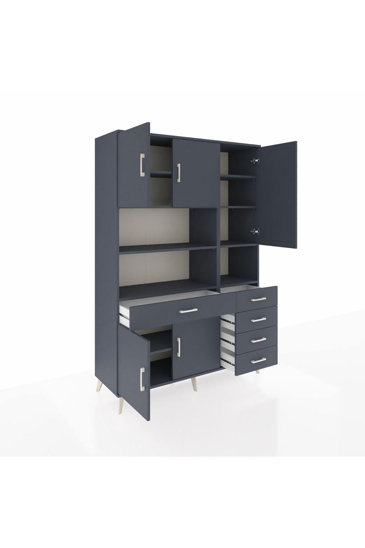 Hyperion Dolap 9 Raflı 5 Çekmeceli 5 Kapaklı 132x44x195 Antrasit-Antrasit/Antrasit