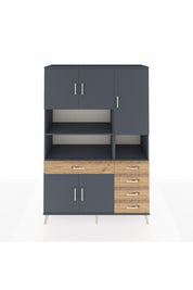 Hyperion Dolap 9 Raflı 5 Çekmeceli 5 Kapaklı 132x44x195 Antrasit-Antrasit/Çam
